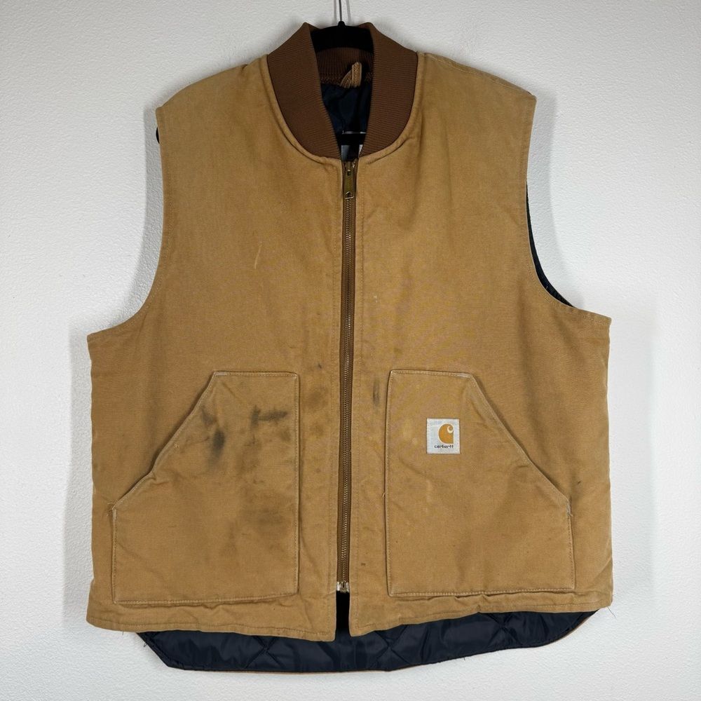 Vintage Carhartt Canvas Quilt Lined Vest Work Wear Grunge VQ186 USA Made Size XL